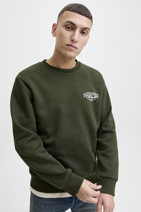 Jack & Jones, Bluza de trening regular-fit cu decolteu la baza gatului Makoto, Verde inchis