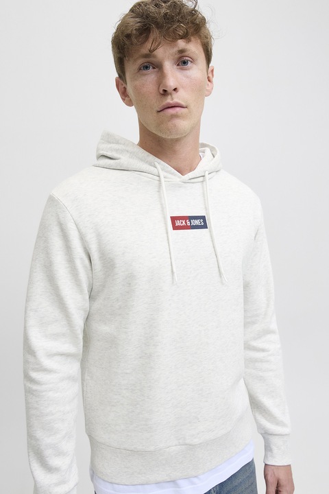 Jack & Jones, Hanorac cu snur de ajustare si detaliu logo, Alb