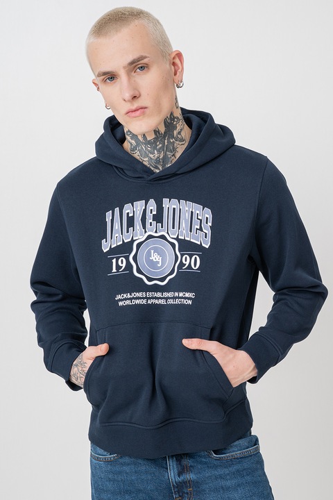Jack & Jones, Hanorac cu imprimeu logo, Alb/Bleumarin