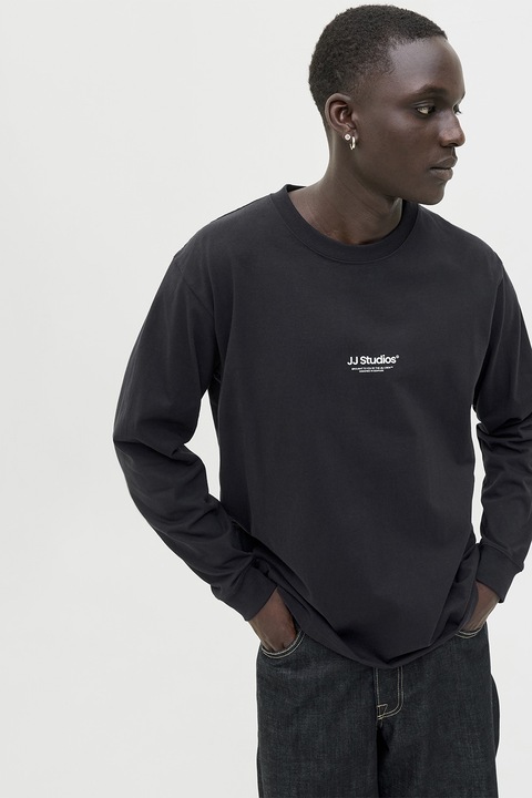 Jack & Jones, Свободна памучна блуза, Черен