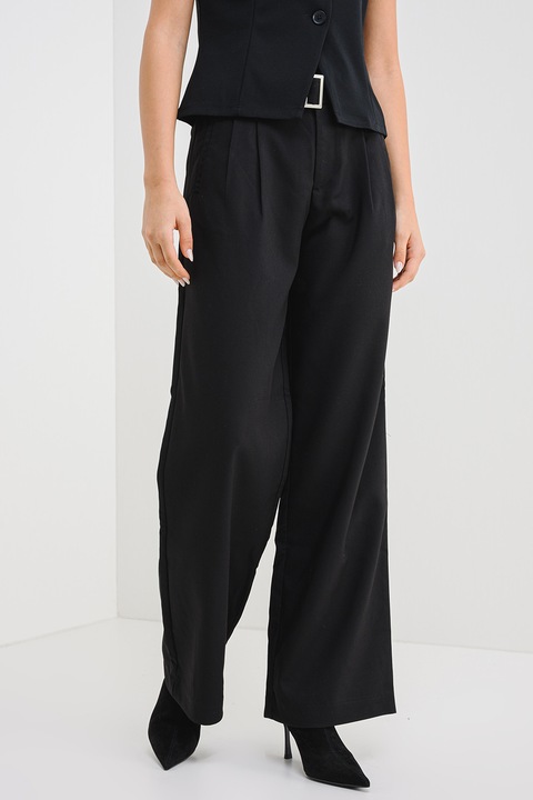 Only, Pantaloni uni cu croiala ampla si curea, Negru