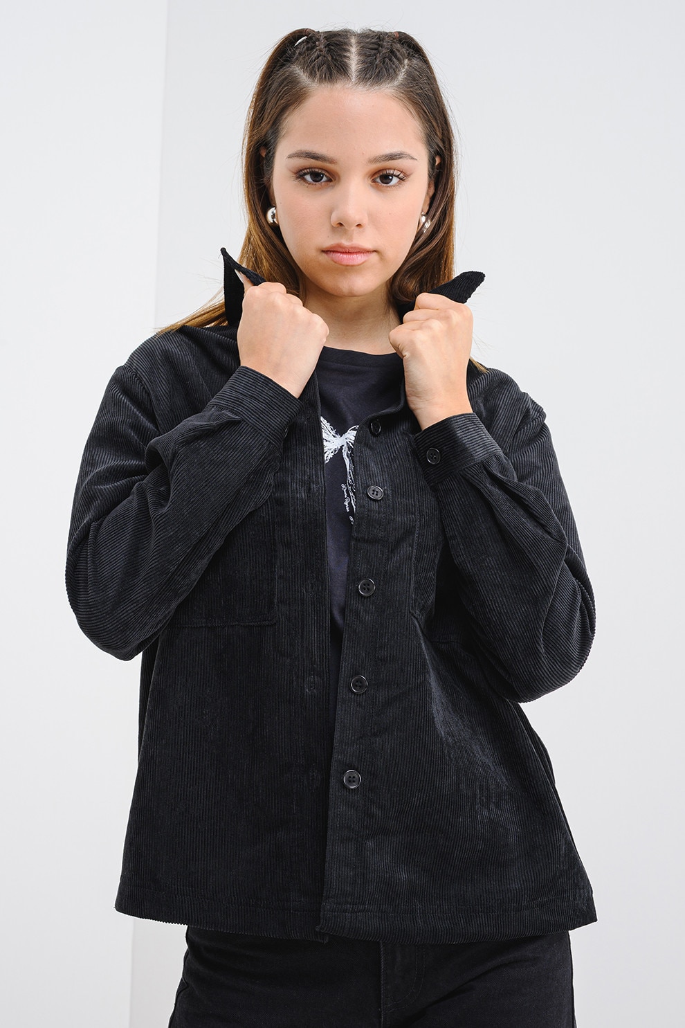 JdY, Camasa uni cu buzunare pe piept, Negru, L