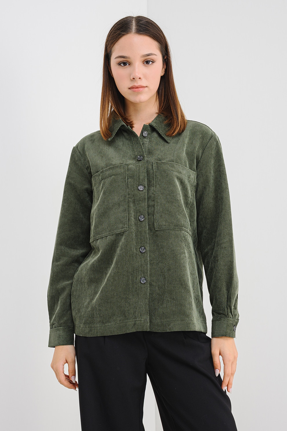 JdY, Camasa uni cu buzunare pe piept, Verde inchis, L