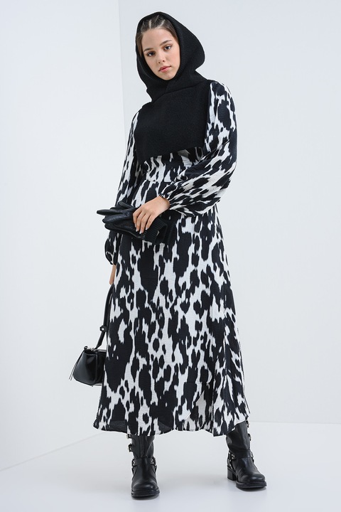 JdY, Állatmintás hosszú ruha, Fehér/Fekete