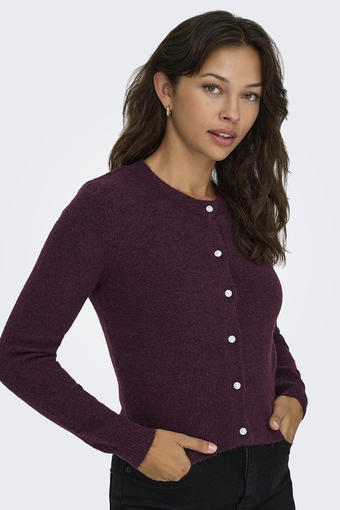 Only, Cardigan din tricot cu nasturi, Violet pruna