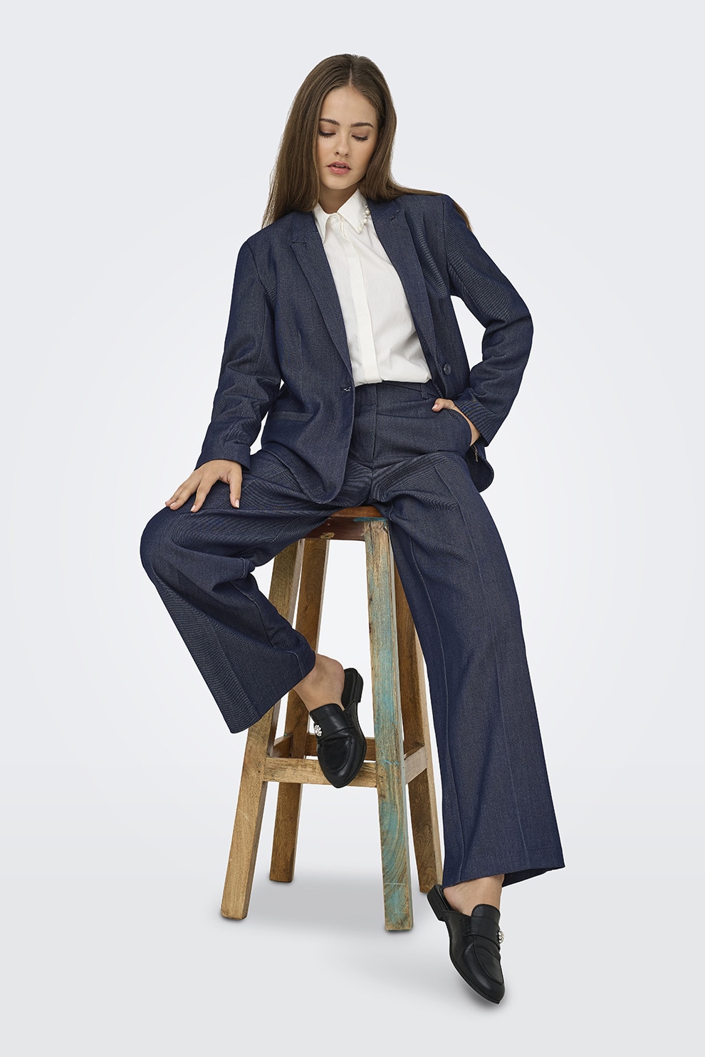 JdY, Pantaloni regular fit cu talie inalta, Albastru inchis, S-L32