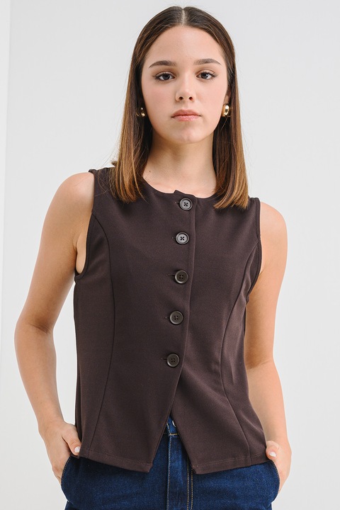 Only, Bluza slim fit cu nasturi, Maro inchis