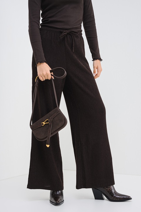 Only, Pantaloni cu croiala ampla si snururi, Maro inchis