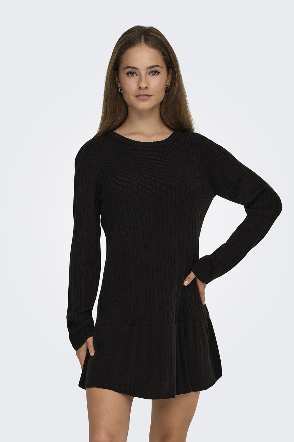 Only, Rochie scurte uni cu vonale la terminatie, Negru, M