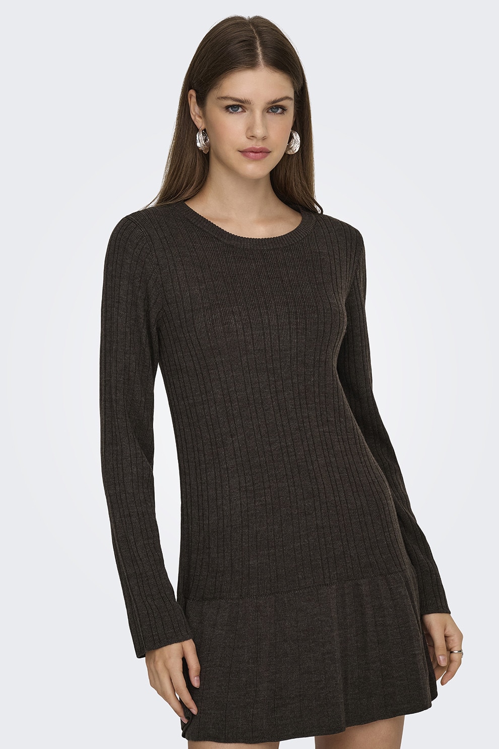 Only, Rochie scurte uni cu vonale la terminatie, Maro inchis, L