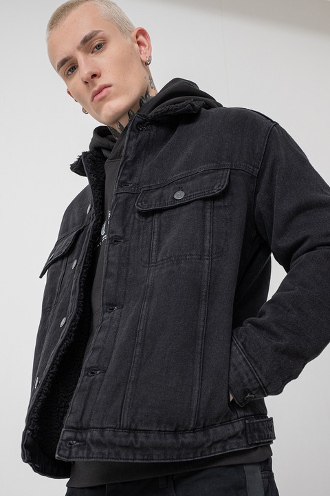 Only & Sons, Jacheta din denim cu buzunare laterale, Negru