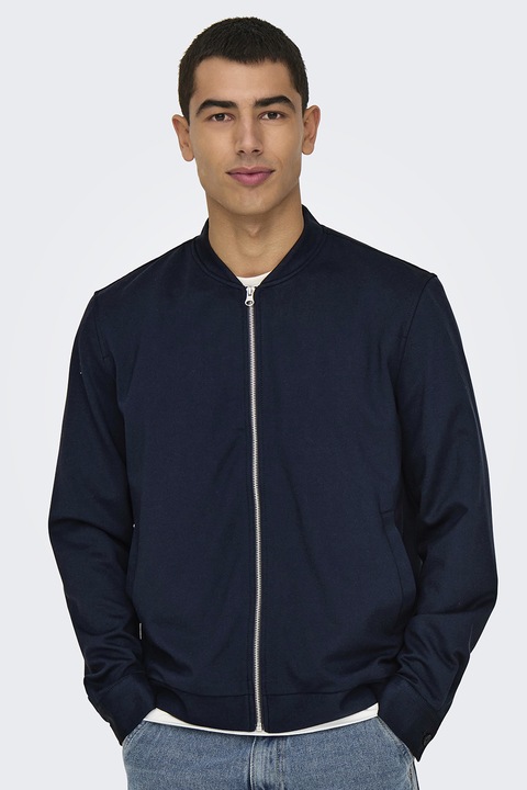 Only & Sons, Jacheta cu fermoar si buzunare oblice, Albastru ultramarin