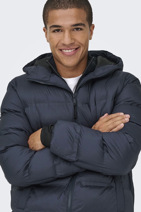 Only & Sons, Steppelt télikabát kapucnival, Tengerészkék