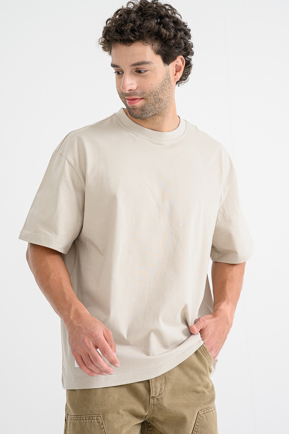 Only & Sons, Tricou din bumbac cu imprimeu pe partea din spate si decolteu la baza gatului, Bej, XL