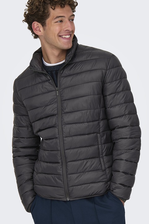 Only & Sons, Steppelt télikabát oldalzsebekkel, Antracitszürke