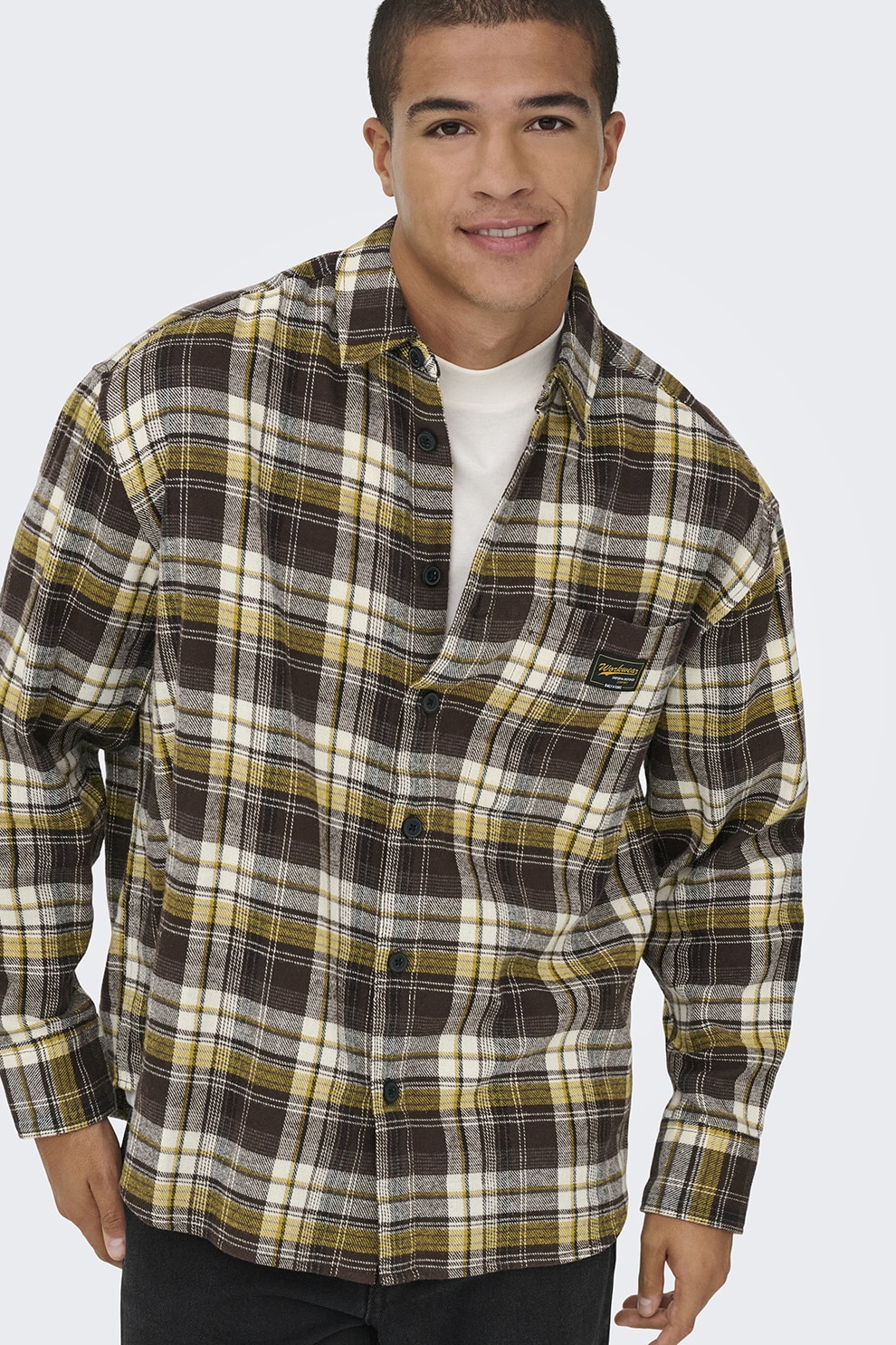 Only & Sons, Camasa in carouri cu buzunar pe piept, Maro inchis, Galben sofran, Bej, M