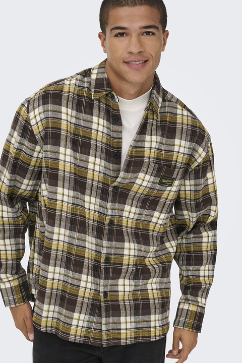 Only & Sons, Kockás ing mellzsebbel, Sötétbarna/Sáfránysárga/Bézs