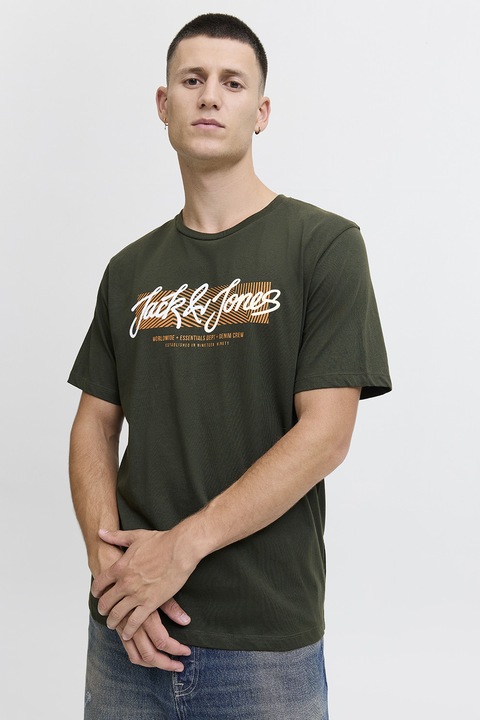 Jack & Jones, Logós pamutpóló, Sötétzöld