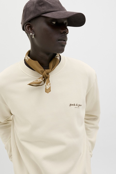 Jack & Jones, Bluza de trening din amestec de bumbac, Alb