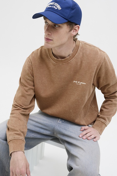 Jack & Jones, Bluza de trening din amestec de bumbac, Maro camel