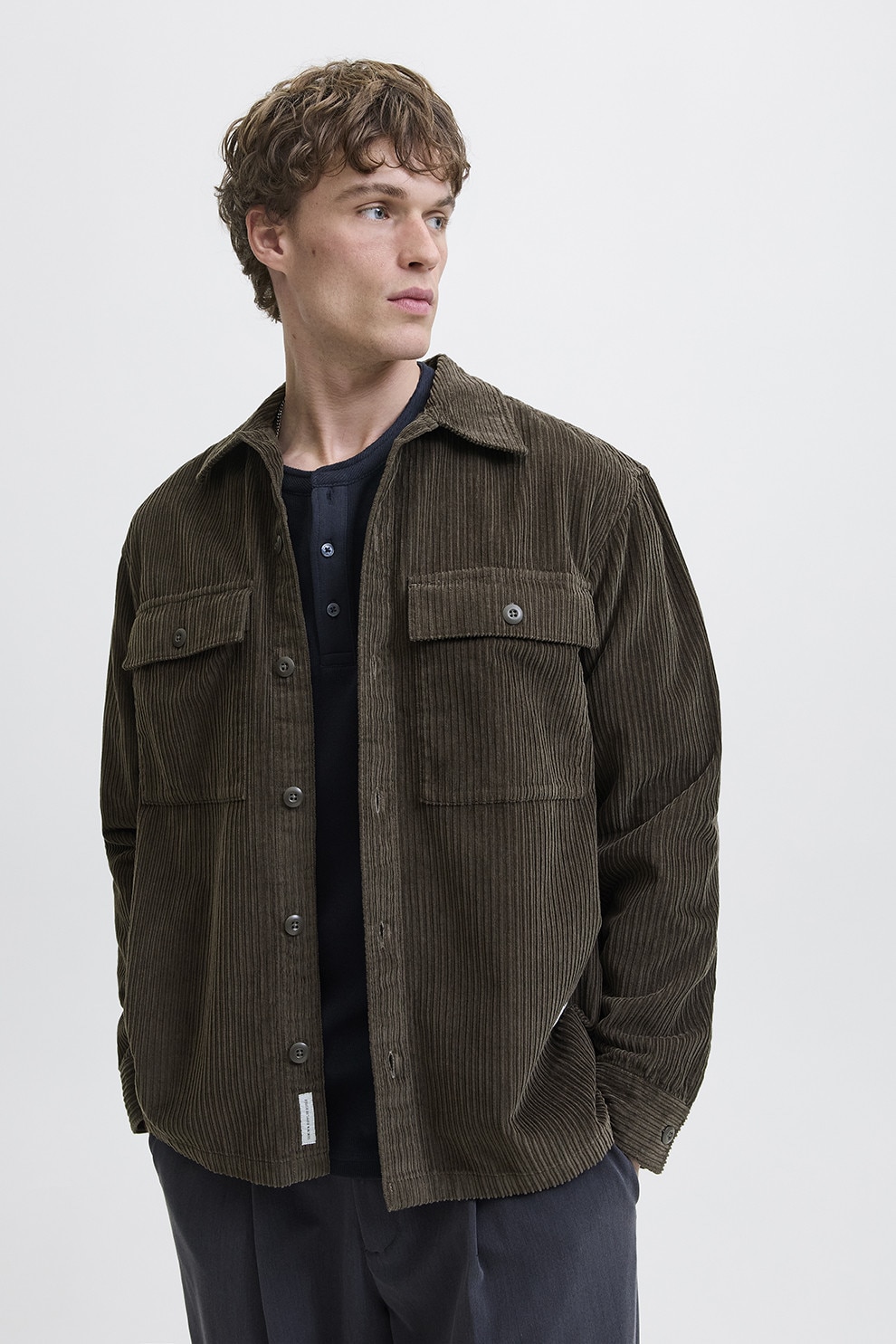 Jack & Jones, Camasa de reiat cu buzunare pe piept, Verde inchis, L