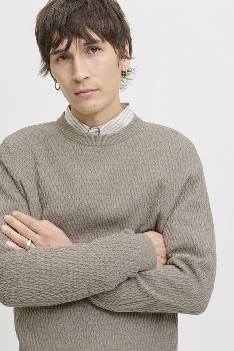 Jack & Jones, Pulover slim fit cu model texturat, Grej