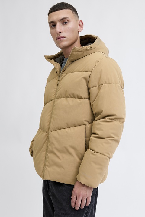 Jack & Jones, Geaca cu gluga si guler inalt, Galben pai