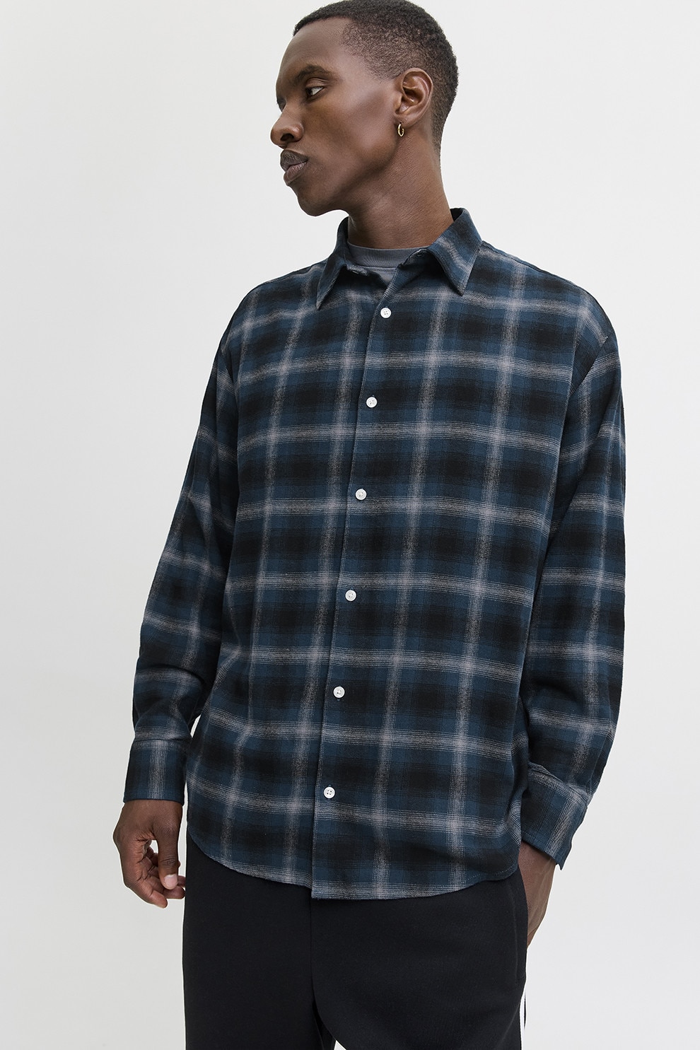 Jack & Jones, Camasa din amestec de bumbac organic cu model, Gri deschis, Albastru, M