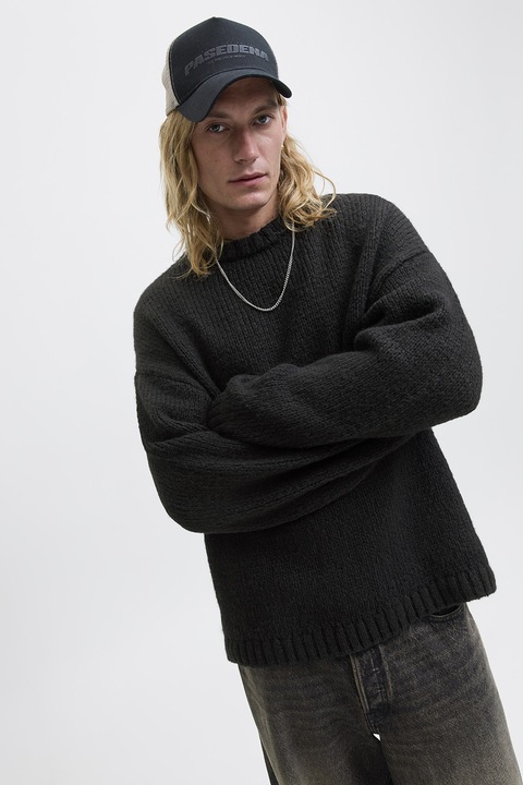 Jack & Jones, Kerek nyakú bő fazonú pulóver, Fekete