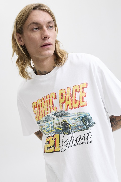 Jack & Jones, Mintás póló, Fehér/Narancssárga/Kék