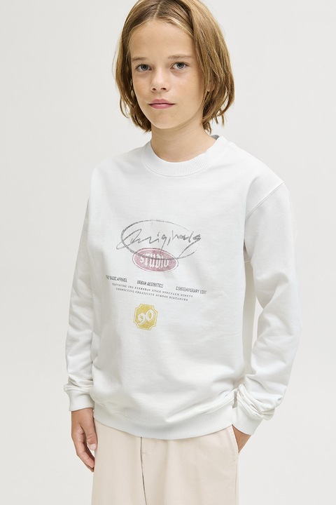 Jack & Jones, Свободен памучен суитшърт, Черен/Мръснобял