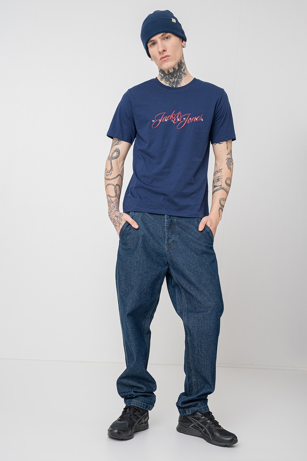 Jack & Jones, Tricou cu imprimeu logo Inwood, Coral, Bleumarin, M