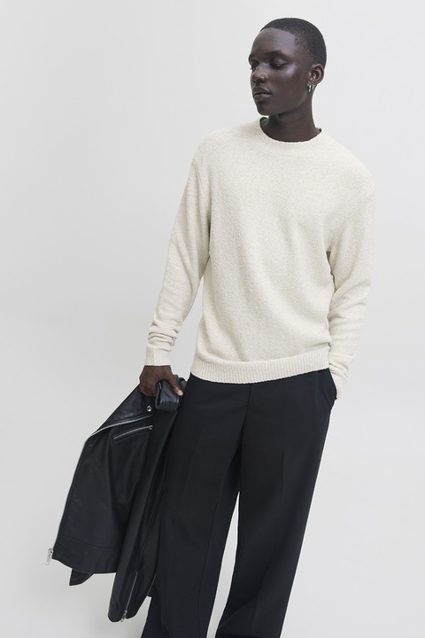 Jack & Jones, Pulover cu decolteu la baza gatului, Alb murdar