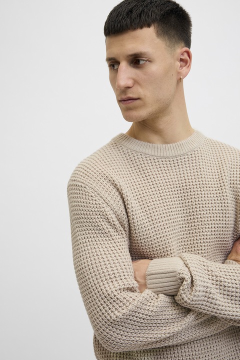 Jack & Jones, Kerek nyakú texturált pulóver, Bézs