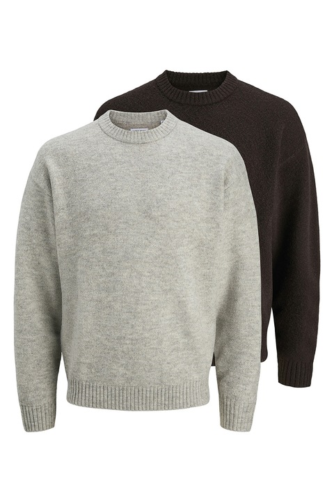 Jack & Jones, Пуловер с овално деколте - 2 части, Светлосив меланж, XL
