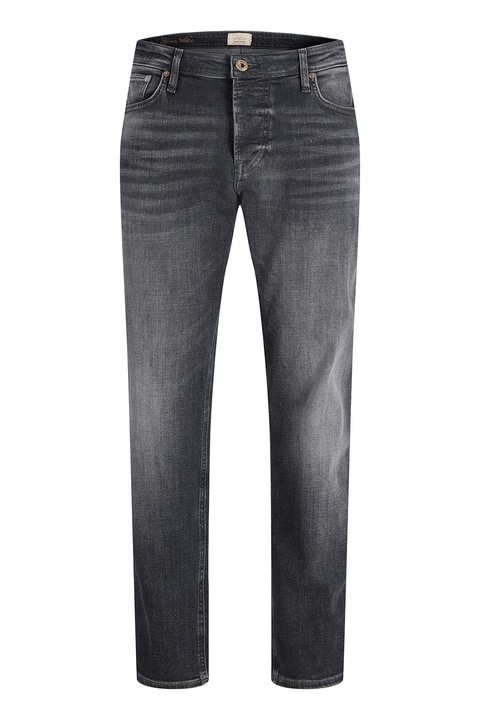 Jack & Jones, Mosott hatású szűkülő szárú farmernadrág, Világosszürke/Koptatott fekete
