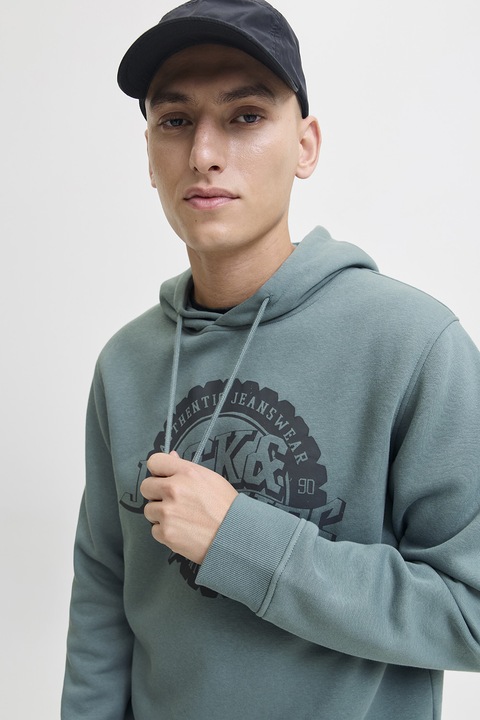 Jack & Jones, Hanorac regular fit cu imprimeu logo, Albastru petrol