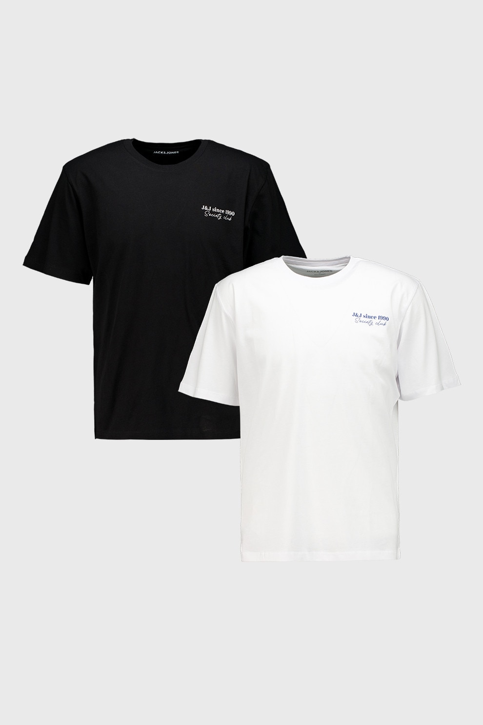 Jack & Jones, Set de tricouri cu imprimeu pe partea din spate - 2 piese, Alb, Negru, Albastru, M