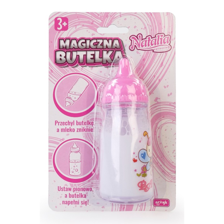 Biberon magic Natalia, 12cm, roz, 3+ ani