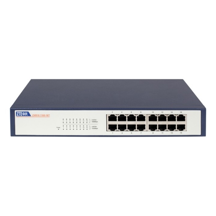 Неуправляем комутатор, ZTE, ZXR10-1160-16T, 16-порта 10/100/1000Mbps