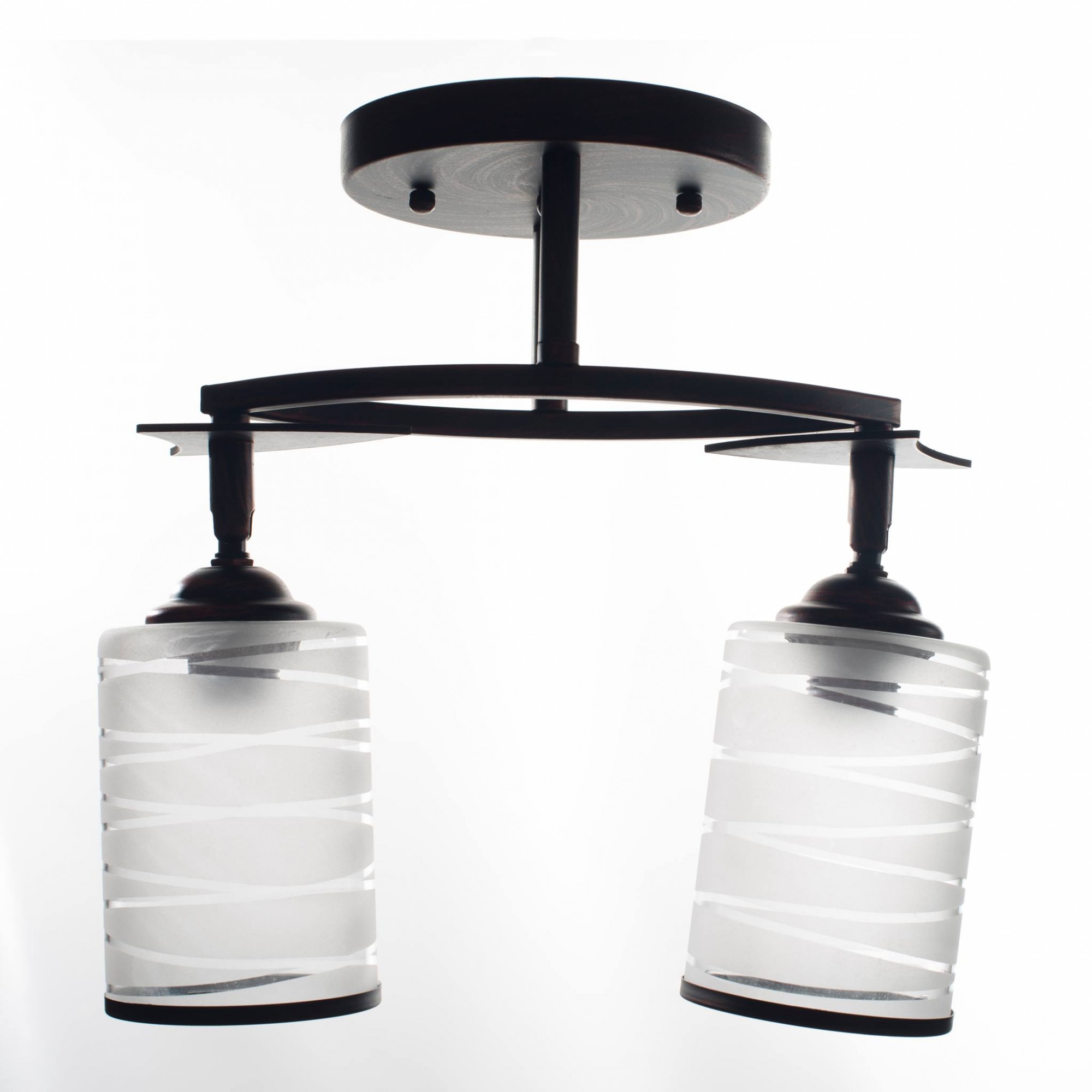 Lustra DC 6245/2, brate reglabile, 2*e27 maxim 60w, schelet maroniu inchis, abajur alb-transparent,