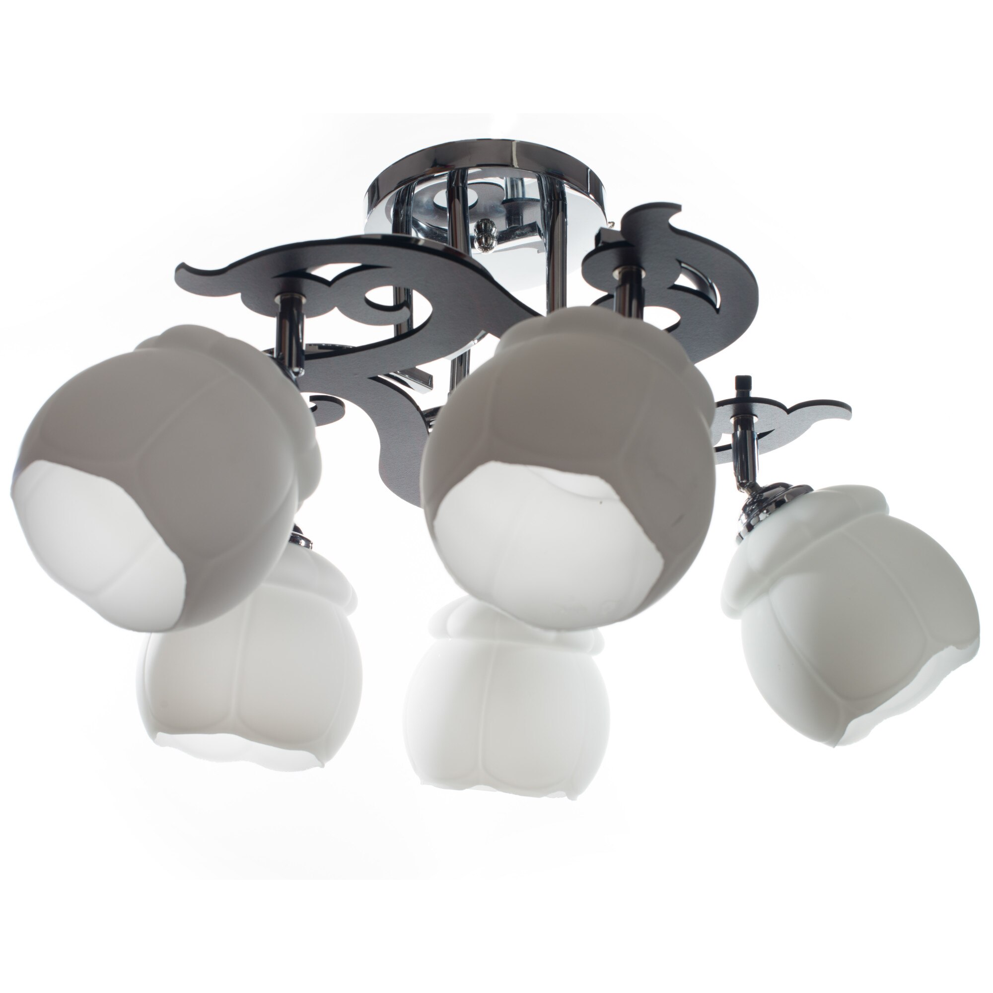 Lustra DC 5008/5, 5*e27, brat reglabil, schelet lemn si inox, abajur mare alb