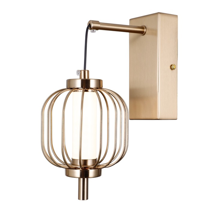 Стенна лампа, italux, Pedro, 1xLED, 4W, 267 lm, топло бяло, 3000K, златисто, стомана, стъкло, LED модул, IP20, 220-240V, гаранция 2