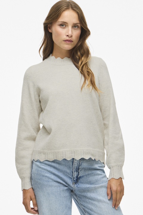 Vila, Pulover cu margini valurite Kolina, Alb murdar, L