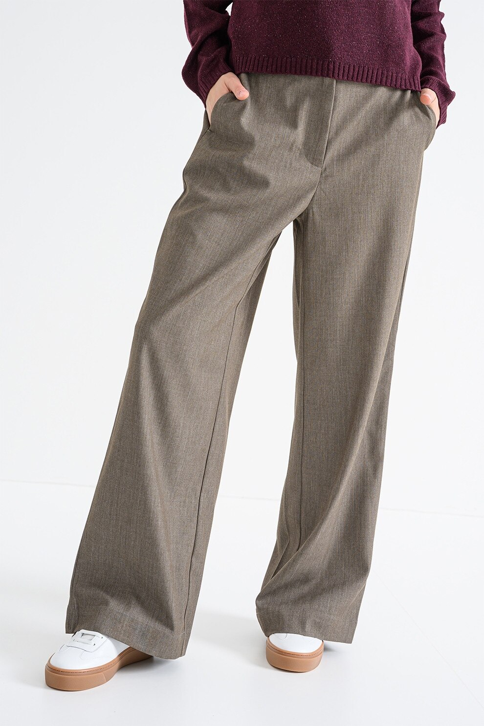 Vila, Pantaloni cu croiala ampla si talie elastica pe partea din spate, Grej, 38
