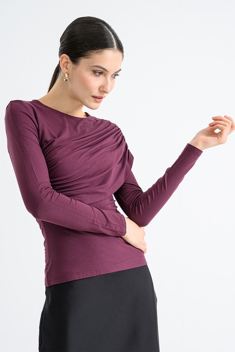 Vila, Bluza slim-fit cu fronseuri, Mov inchis