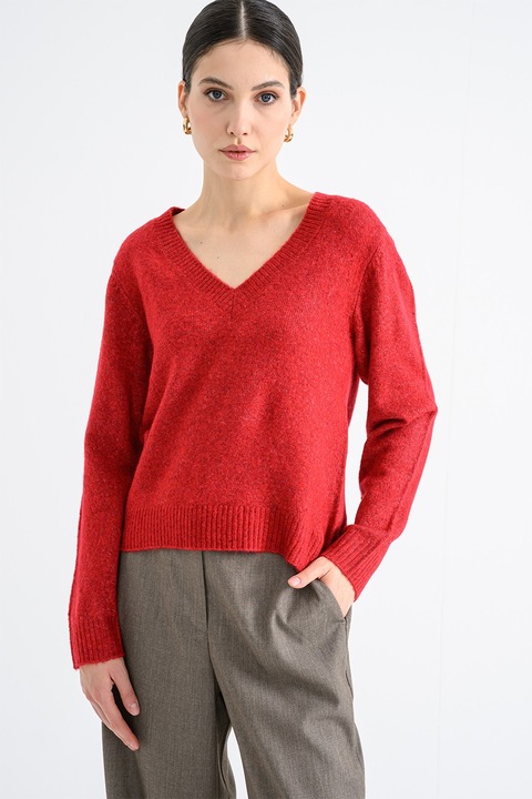 Vila,Pulover lejer cu decolteu in V, Caramiziu