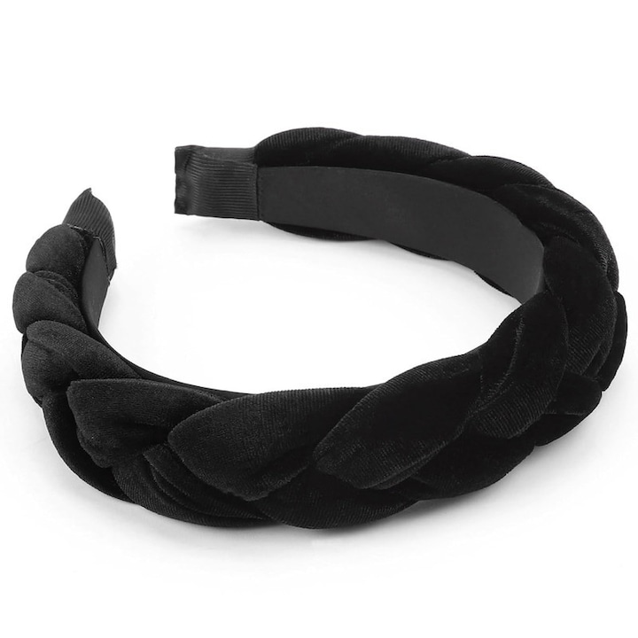 Bentita impletita pentru femei, plastic/catifea, elastica, negru