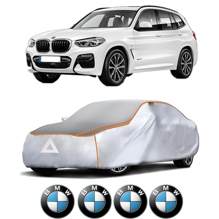 Husa Prelata Antigrindina Auto BMW Seria X3 (G01, F97, G08) din 2017-2023, Protectie auto contra intemperiilor la grindina, Waterproof, 4x Stickere auto BMW