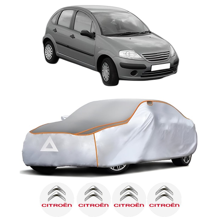 Husa Prelata Antigrindina Auto CITROEN C3 I (FC_, FN_) din 2002-2012, Protectie auto contra intemperiilor la grindina, Waterproof, 4x Stickere auto CITROEN